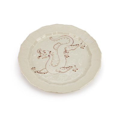 Lot 37 - A RARE BELLEEK 'DRAGON' PLATE, 19TH CENTURY