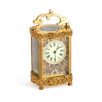 Lot 725 - A FRENCH BRASS AND CHAMPLEVÉ CARRIAGE CLOCK