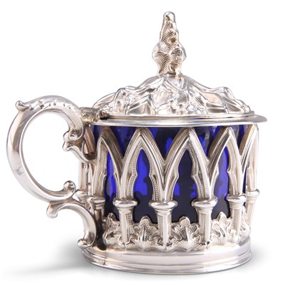 Lot 1123 - A WILLIAM IV 'GOTHIC' SILVER MUSTARD POT