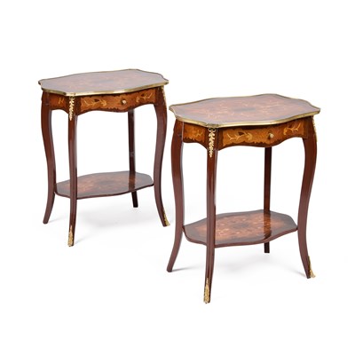 Lot 728 - A PAIR OF LOUIS XV STYLE GILT-METAL MOUNTED INLAID OCCASIONAL TABLES