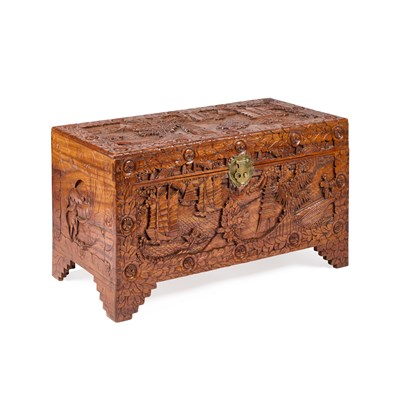 Lot 737 - A CHINESE CARVED CAMPHOR WOOD CHEST