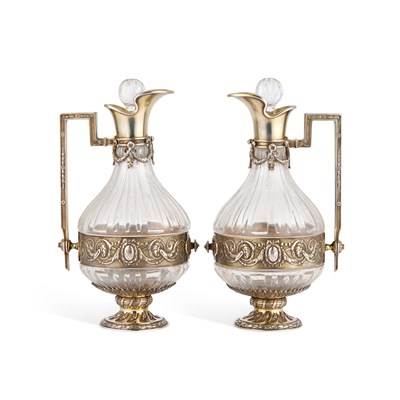 Lot 167 - A PAIR OF FRENCH SILVER-GILT MOUNTED 'ARABESQUE' EWERS, IN LOUIS XVI STYLE