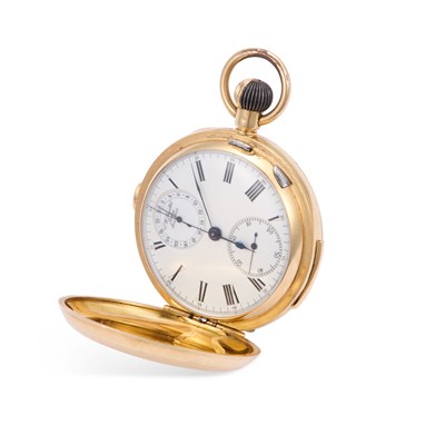 Lot 450 - AN 18K GOLD FULL HUNTER MINUTE REPEATER/ CHRONOGRAPH POCKET WATCH