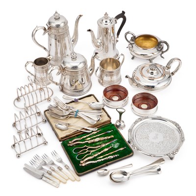 Lot 278 - A MIXED LOT OF VICTORIAN AND LATER SILVER-PLATE