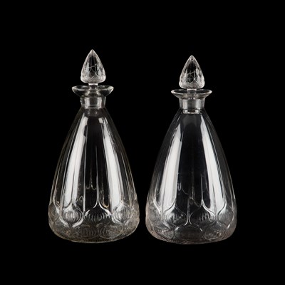 Lot 22 - RENÉ LALIQUE (FRENCH, 1860-1945), 'HAARLEM', A PAIR OF DECANTERS AND STOPPERS