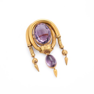 Lot 475 - AN EARLY VICTORIAN AMETHYST BROOCH