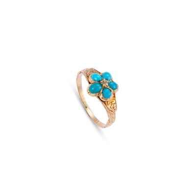 Lot 507 - A VICTORIAN TURQUOISE FORGET ME NOT RING