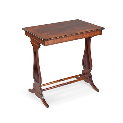 Lot 803 - A REGENCY MAHOGANY LYRE-END CENTRE TABLE