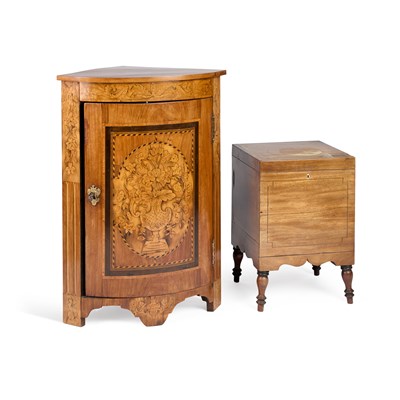 Lot 806 - A 19TH CENTURY FLORAL MARQUETRY BOW-FRONT CORNER CABINET