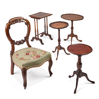 Lot 275 - FOUR 20TH CENTURY OCCASIONAL TABLES AND A VICTORIAN WALNUT NURSING CHAIR