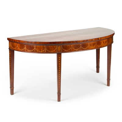 Lot 796 - A LARGE GEORGE III INLAID MAHOGANY BOW-FRONT SERVING TABLE