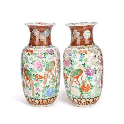 Lot 71 - A LARGE PAIR OF CHINESE FAMILLE ROSE VASES