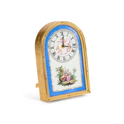 Lot A 19TH CENTURY GILT-BRASS AND PORCELAIN STRUT CLOCK