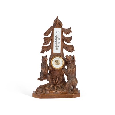 Lot A BLACK FOREST CARVED CLOCK AND BAROMETER, 19TH CENTURY