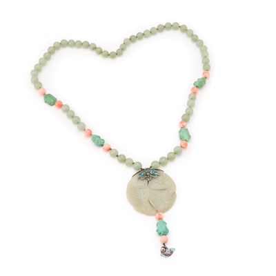 Lot A JADEITE AND CORAL NECKLACE