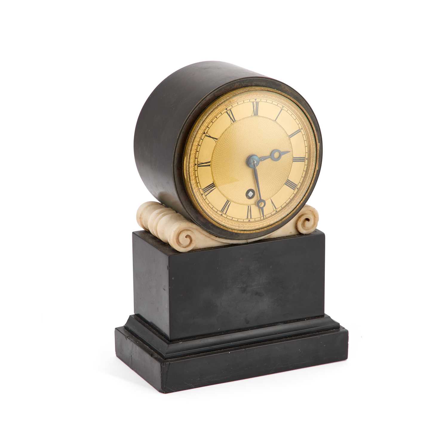 Lot 1237 - A REGENCY MARBLE SINGLE-FUSEE BOUDOIR CLOCK