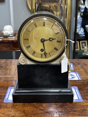 Lot 1237 - A REGENCY MARBLE SINGLE-FUSEE BOUDOIR CLOCK