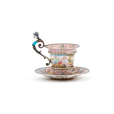 Lot 418 - A VIENNESE ENAMEL CUP AND SAUCER, CIRCA 1890