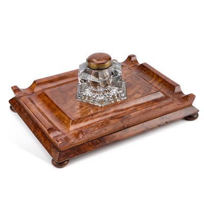 Lot 293 - A LARGE VICTORIAN BURR WALNUT INKSTAND