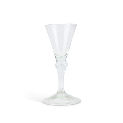 Lot 26 - AN UNUSUALLY SMALL PEDESTAL STEM WINE GLASS, CIRCA 1770