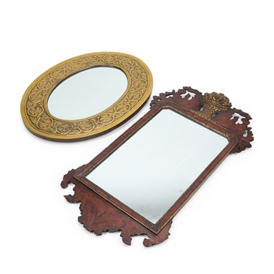 Lot 434 - AN ARTS AND CRAFTS BRASS OVAL MIRROR