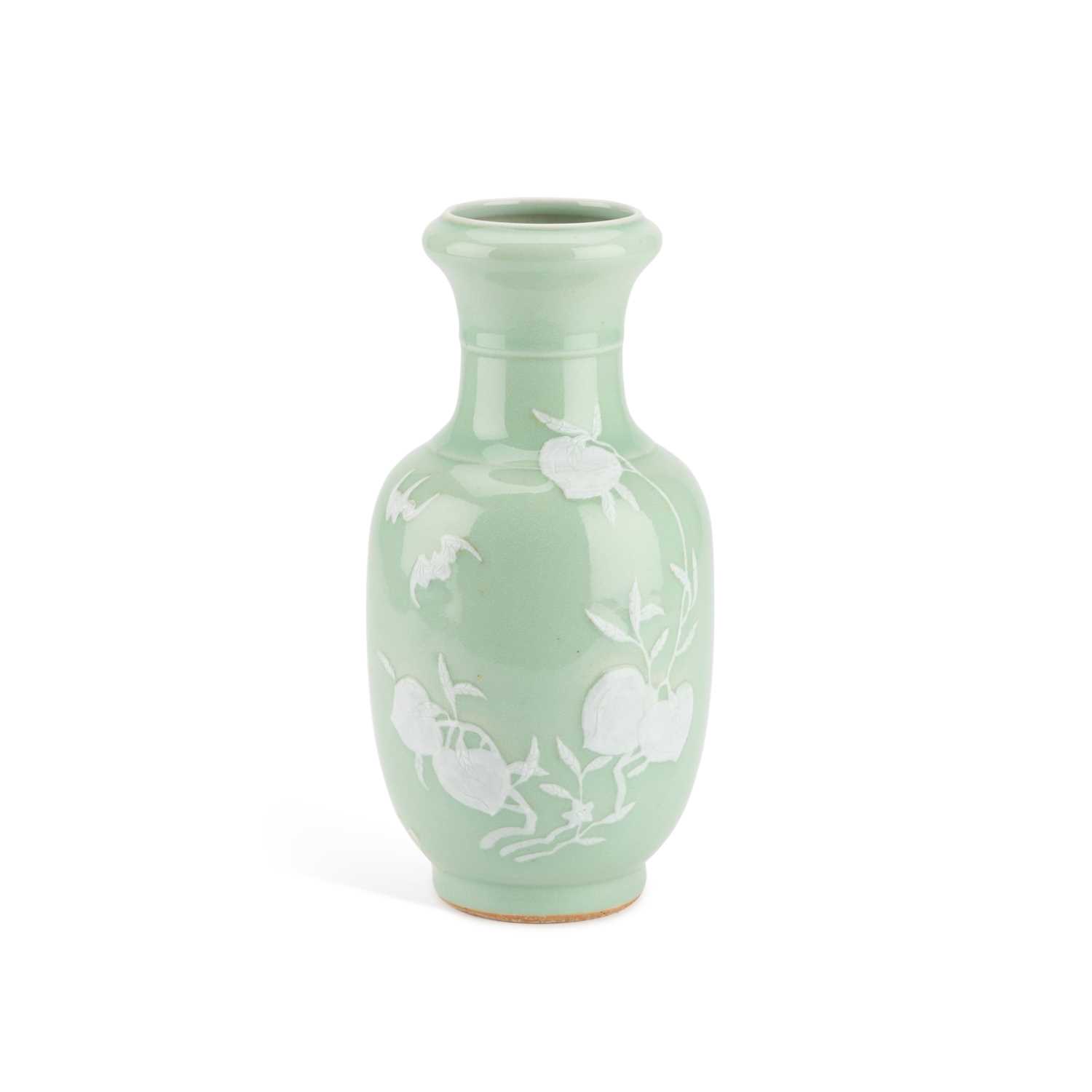 Lot 162 - A CHINESE SLIP-DECORATED CELADON VASE
