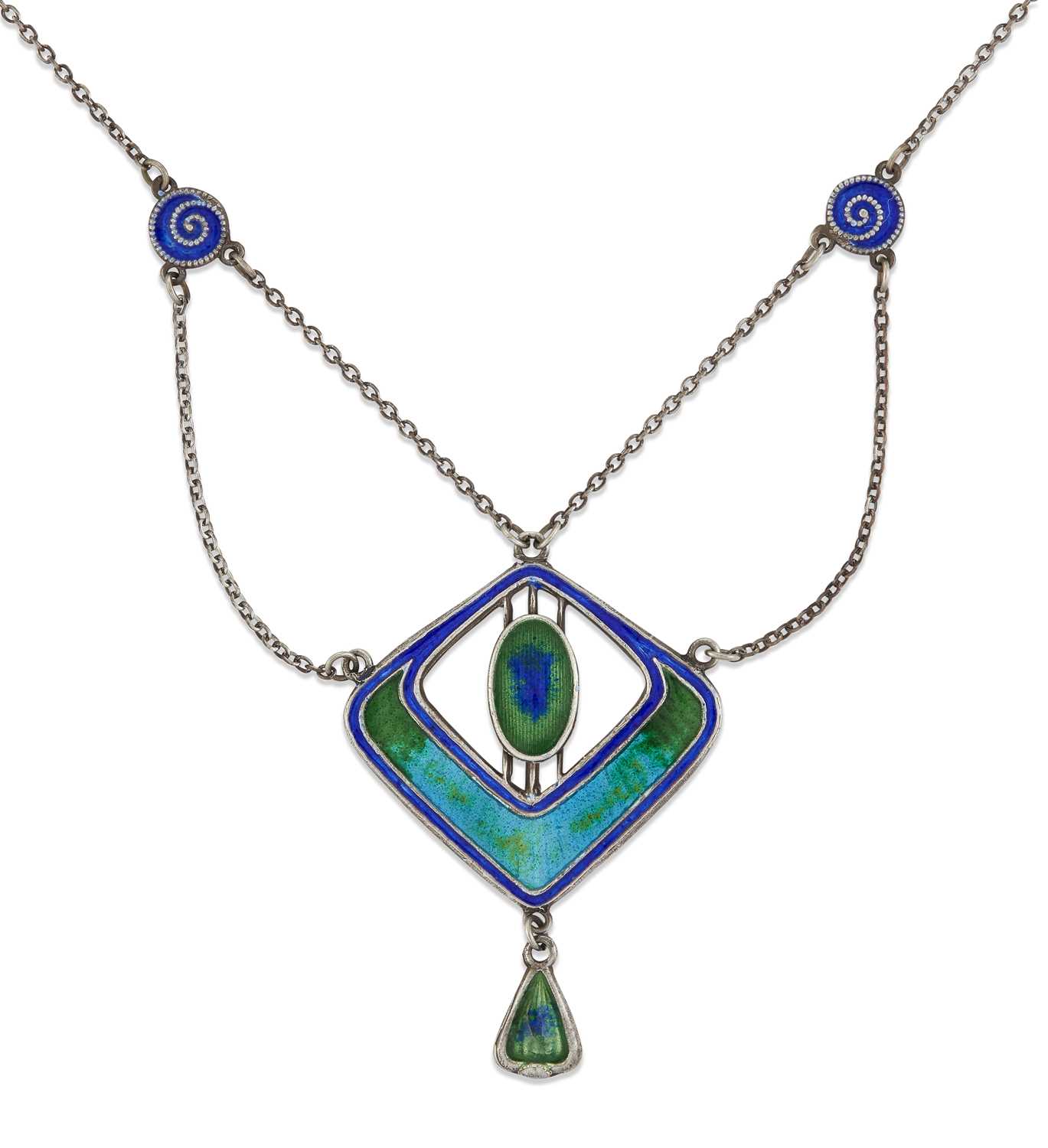 Lot 1642 - CHARLES HORNER - A SILVER AND ENAMEL PENDANT NECKLACE