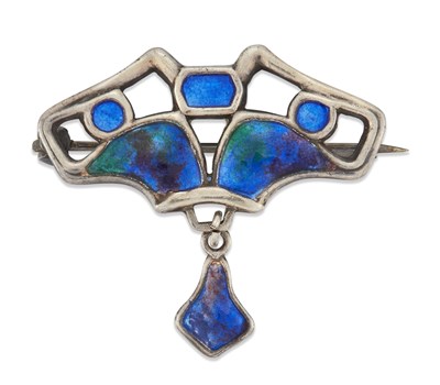 Lot 1636 - CHARLES HORNER - A SILVER AND ENAMEL BROOCH