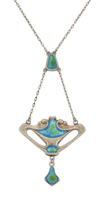 Lot 1639 - CHARLES HORNER - A SILVER AND ENAMEL PENDANT NECKLACE