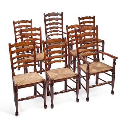 Lot 735 - A SET OF EIGHT PERIOD STYLE OAK LADDERBACK DINING CHAIRS