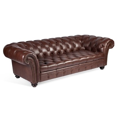 Lot 748 - A LARGE BROWN LEATHER CHESTERFIELD SETTEE