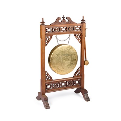 Lot 769 - A CHINESE CHIPPENDALE STYLE MAHOGANY DINNER GONG, LATE 19TH CENTURY