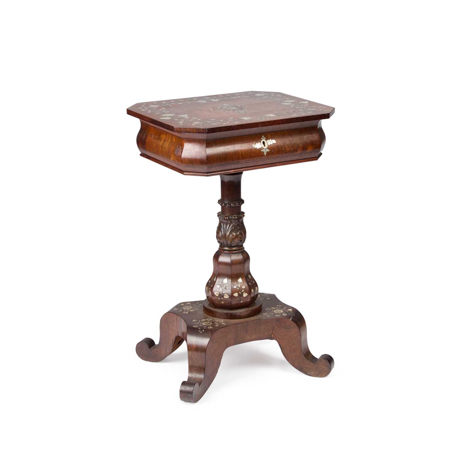 Lot A 19TH CENTURY CONTINENTAL MOTHER-OF-PEARL INLAID ROSEWOOD WORK TABLE