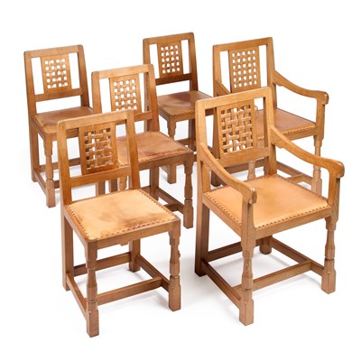 Lot 794 - ROBERT THOMPSON OF KILBURN, A SET OF SIX MOUSEMAN OAK DINING CHAIRS