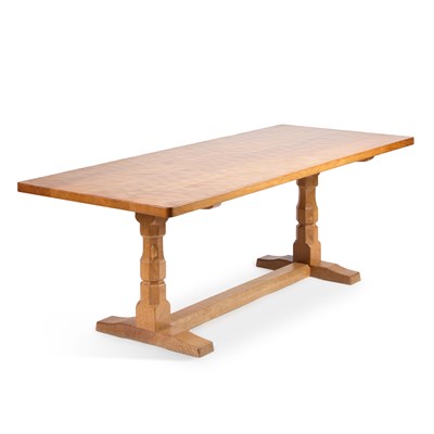 Lot ROBERT THOMPSON OF KILBURN, A MOUSEMAN OAK 7-FOOT DINING TABLE