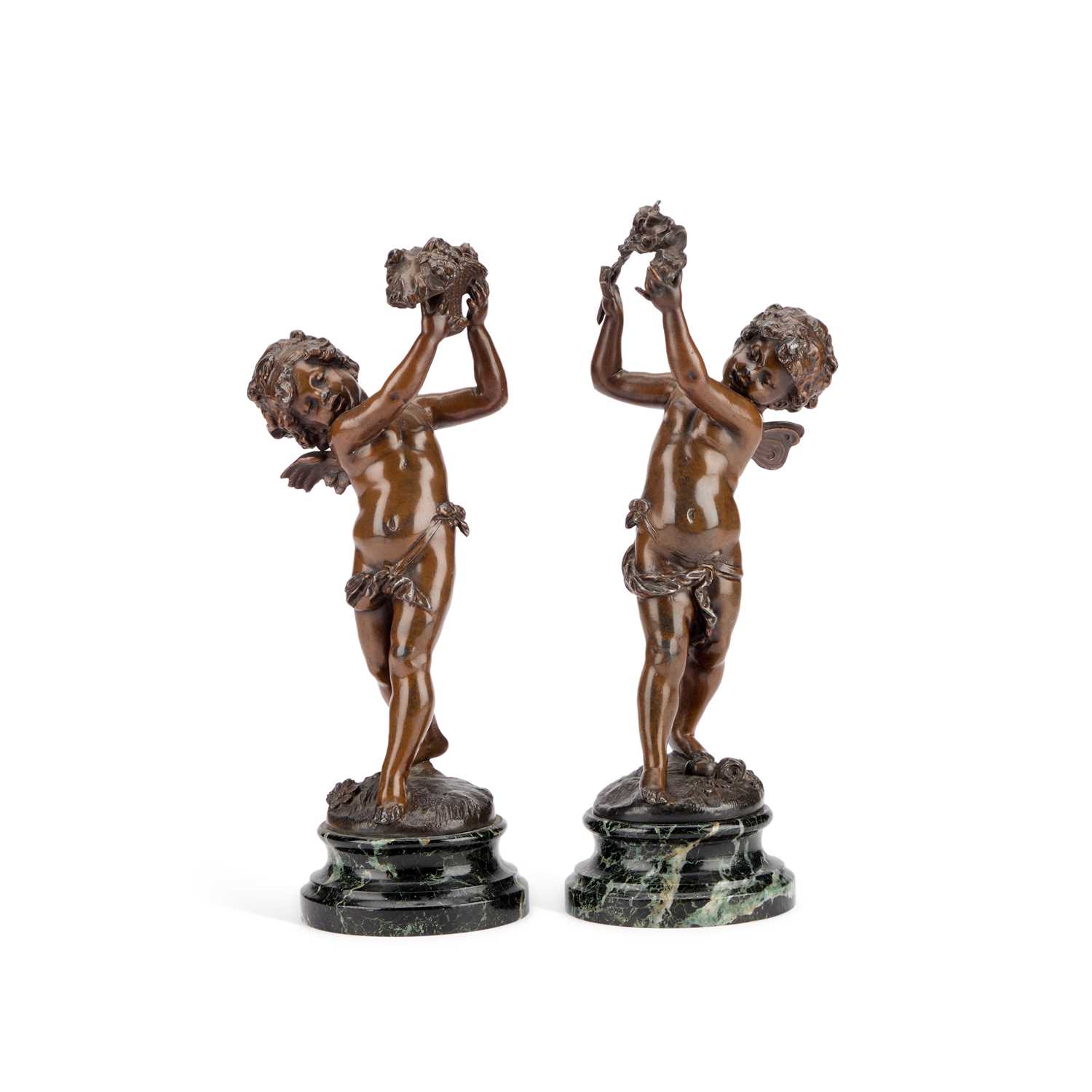 Lot AFTER AUGUST MOREAU (FRENCH 1834-1917), A PAIR OF 19TH CENTURY PATINATED SPELTER PUTTI