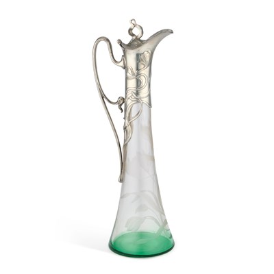 Lot WMF (WÜRTTEMBERGISCHE METALLWARENFABRIK), A LARGE SILVERED METAL AND GLASS CLARET JUG