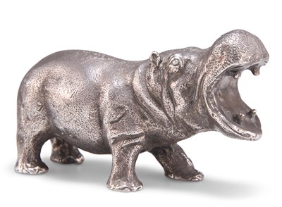 Lot 1011 - A SILVER-PLATED MODEL OF A HIPPOPOTAMUS