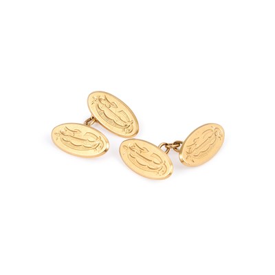 Lot 757 - A PAIR OF 18 CARAT GOLD DOUBLE OVAL CUFFLINKS