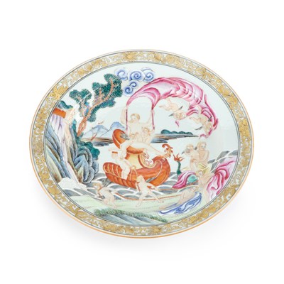 Lot 123 - A CHINESE FAMILLE ROSE 'EUROPEAN SUBJECT' ALLEGORICAL PLATE