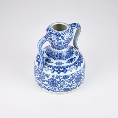 Lot A CHINESE BLUE AND WHITE DOUBLE-GOURD AND 'RUYI' HANDLED LOTUS FLASK