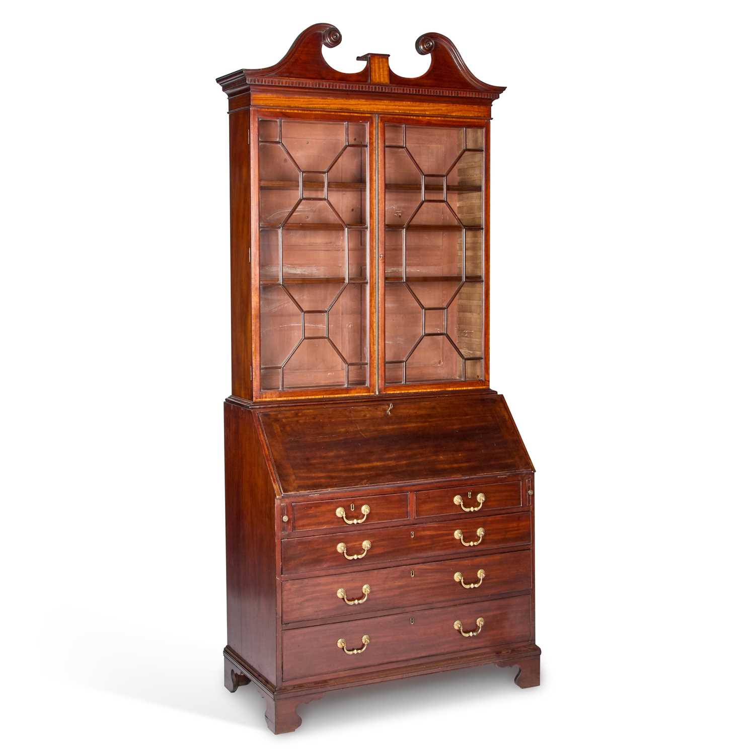 Lot A GEORGE III MAHOGANY BUREAU BOOKCASE