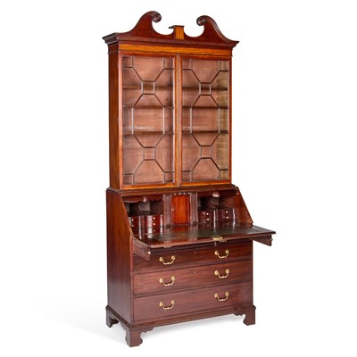 Lot A GEORGE III MAHOGANY BUREAU BOOKCASE