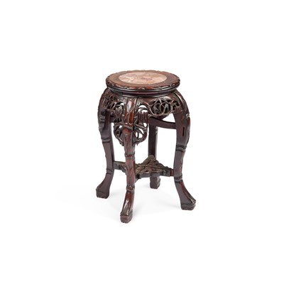 Lot 733 - A CHINESE MARBLE-INSET HARDWOOD STAND, CIRCA 1900