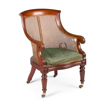 Lot 744 - A 19TH CENTURY MAHOGANY LIBRARY BERGERE CHAIR, IN THE MANNER OF GILLOWS