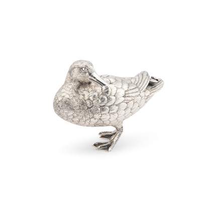 Lot 304 - AN ELIZABETH II HEAVY CAST SILVER MODEL OF A DUCK