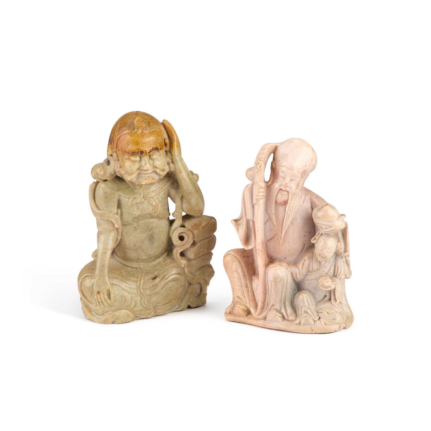 Lot TWO CHINESE CARVED SOAPSTONE FIGURES, LATE QING DYNASTY