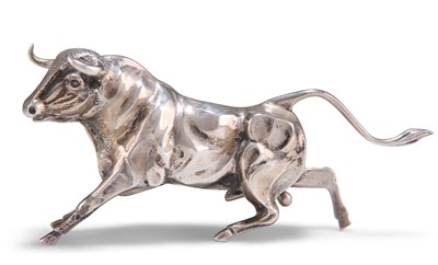 Lot 1075 - A SILVER MODEL OF A SPANISH BULL