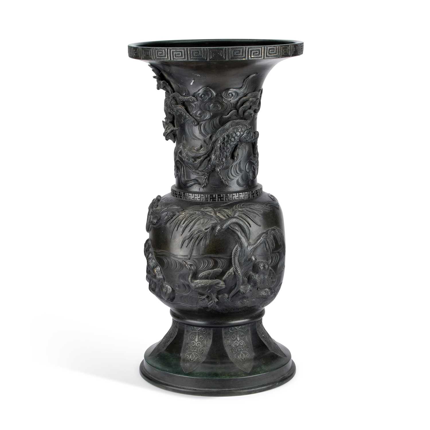 Lot A LARGE JAPANESE BRONZE VASE/ STAND, CIRCA 1890