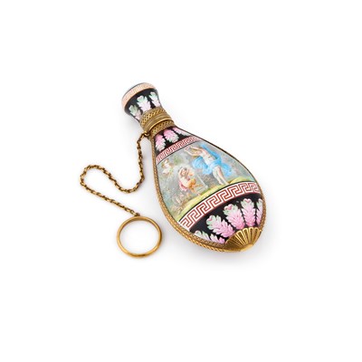 Lot 502 - A FINE FRENCH GOLD AND ENAMEL SCENT BOTTLE, 19TH CENTURY